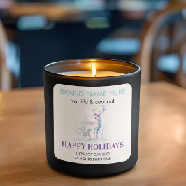 Happy Holidays Modern Deer Candle Label  スクエアシール