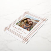 Happy Holidays Modern Frame Photo 箔シーズンカード (回転した状態)