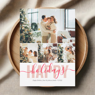 Happy Holidays Modern Photo Collage Holiday Card シーズンカード