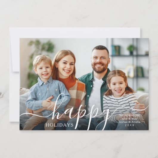 HAPPY HOLIDAYS Modern Script Photo Overlay シーズンカード (正面)
