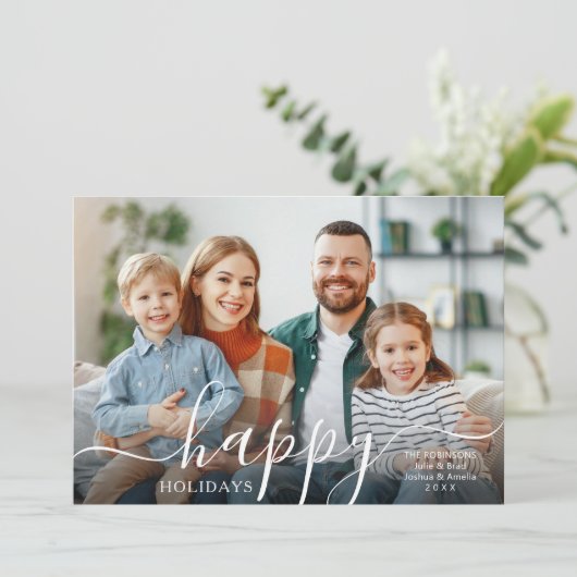 HAPPY HOLIDAYS Modern Script Photo Overlay シーズンカード (スタンド正面)