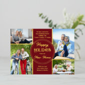Happy Holidays New Home 4 Photo Red and Gold 箔シーズンカード (立ち正面)