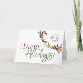 Happy Holidays Oranges wreath leaves Custom Logo  カード (正面)