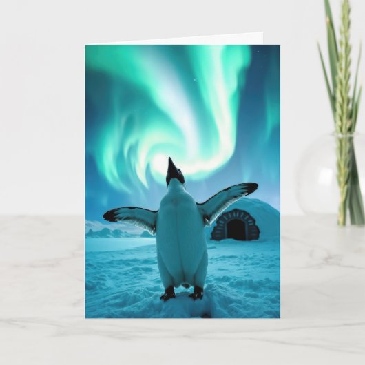 Happy Holidays Penguin Under Northern Lights カード (正面)