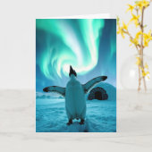 Happy Holidays Penguin Under Northern Lights カード (黄色い花)