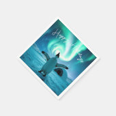 Happy Holidays Penguin Under Northern Lights スタンダードカクテルナプキン (角)