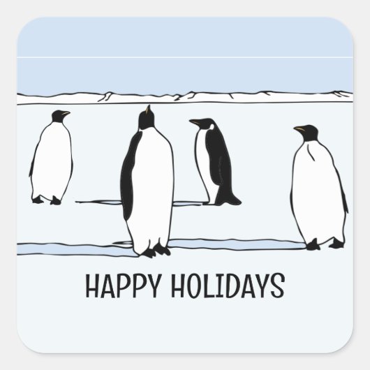 Happy Holidays Penguin Winter Christmas Cool スクエアシール (正面)