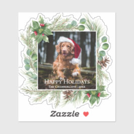 Happy Holidays Pet Photo Wreath  シール