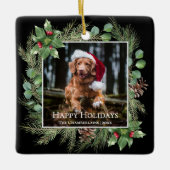 Happy Holidays Pet Photo Wreath  セラミックオーナメント (正面)
