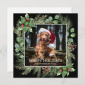 Happy Holidays Pet Photo Wreath Square Card (正面/裏面)