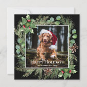 Happy Holidays Pet Photo Wreath Square Card (正面)