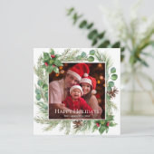 Happy Holidays Photo Greenery Square シーズンカード (スタンド正面)