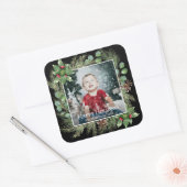 Happy Holidays Photo Greenery Square スクエアシール (封筒)