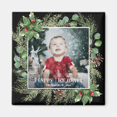 Happy Holidays Photo Greenery Square マグネット (正面)