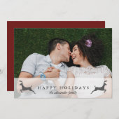 Happy Holidays Photo with Deer Red Card シーズンカード (正面/裏面)