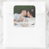 Happy Holidays Photo with Deer Sticker スクエアシール (バッグ)