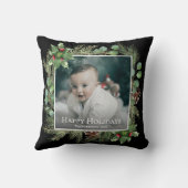 Happy Holidays Photo Wreath Greenery  クッション (裏面)