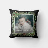 Happy Holidays Photo Wreath Greenery  クッション (正面)