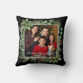 Happy Holidays Photo Wreath Greenery  クッション (裏面)