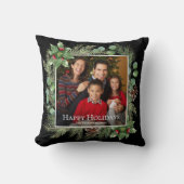 Happy Holidays Photo Wreath Greenery  クッション (正面)