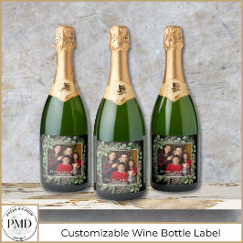 Happy Holidays Photo Wreath Greenery  スパークリングワインラベル