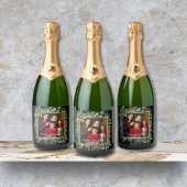 Happy Holidays Photo Wreath Greenery  スパークリングワインラベル