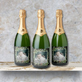 Happy Holidays Photo Wreath Greenery スパークリングワインラベル