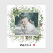 Happy Holidays Photo Wreath Greenery Christmas シール (シート)