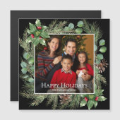 Happy Holidays Photo Wreath Greenery Magnetic Card (正面/裏面)