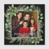 Happy Holidays Photo Wreath Greenery Magnetic Card (正面)