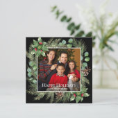 Happy Holidays Photo Wreath Greenery Square Card (スタンド正面)