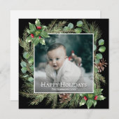 Happy Holidays Photo Wreath Square Christmas Card (正面/裏面)