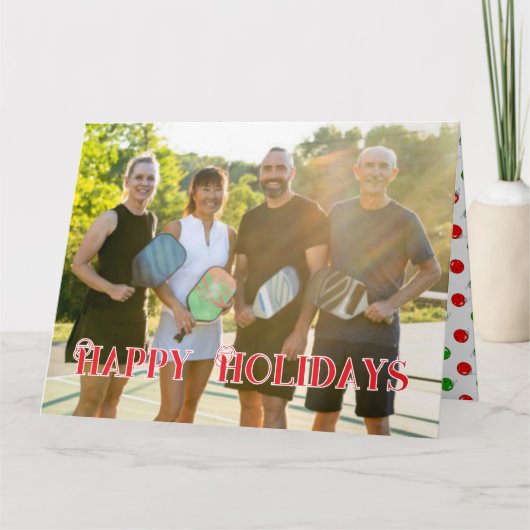 Happy Holidays Pickleball Family Photo Personalize カード (正面)
