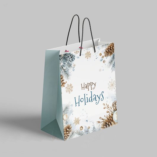  Happy Holidays Pine Tree Gift Bag ミディアムペーパーバッグ