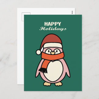 happy holidays pink penguin シーズンポストカード