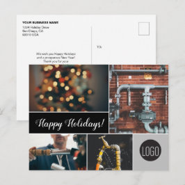 Happy Holidays Plumbing Businessのロゴと写真 シーズンポストカード
