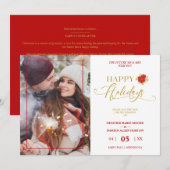 Happy Holidays Poinsettias Wreath Photo Wedding セーブザデート (正面/裏面)