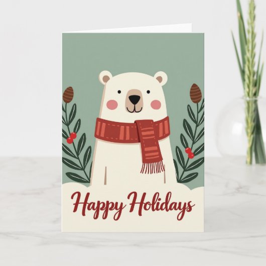 Happy Holidays Polar Bear Card カード (正面)