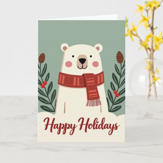 Happy Holidays Polar Bear Card カード (黄色い花)