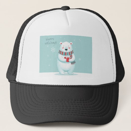 Happy Holidays Polar Bear Hat キャップ (正面)