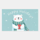 Happy Holidays Polar Bear Hug Sticker 長方形シール (正面)