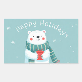 Happy Holidays Polar Bear Hug Sticker 長方形シール