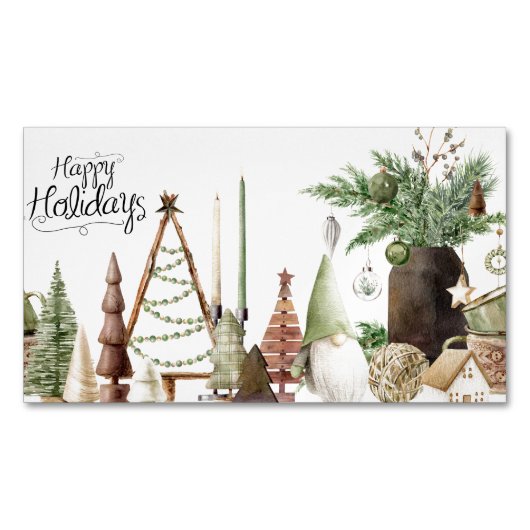 Happy Holidays Primitive Gnome マグネット名刺 (正面)