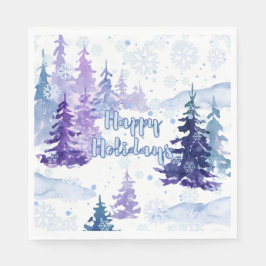 Happy Holidays Purple Winter Snowy Trees スタンダードランチョンナプキン