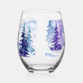 Happy Holidays Purple Winter Snowy Trees ステムなしワイングラス (右)