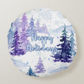 Happy Holidays Purple Winter Snowy Trees ラウンドクッション (裏面)
