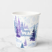 Happy Holidays Purple Winter Snowy Trees 紙コップ (裏面)