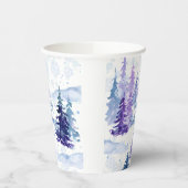Happy Holidays Purple Winter Snowy Trees 紙コップ (左)