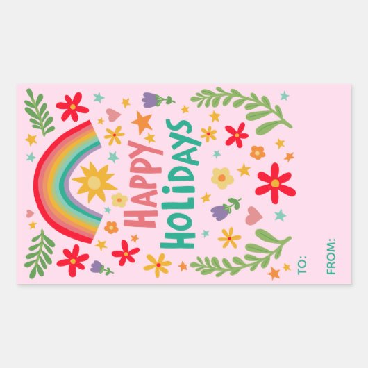 Happy Holidays Rainbow Cute CUSTOM TO FROM 長方形シール (正面)