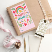 Happy Holidays Rainbow Cute CUSTOM TO FROM 長方形シール